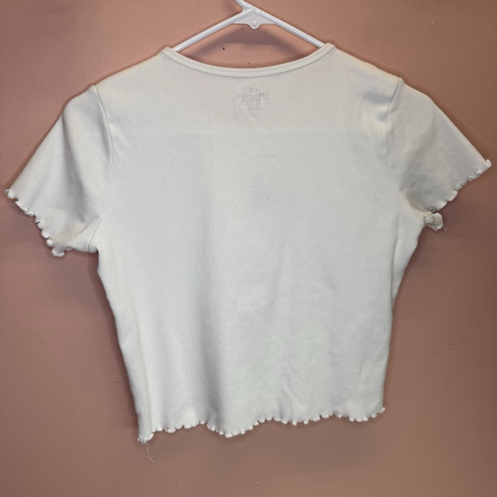 Hollister White Baby‎ Tee Red Dragon Embroidery Ribbed Stretch Top M Y2K Style - Picture 2 of 8